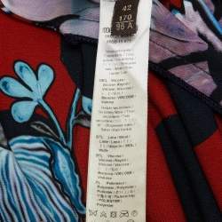 Pre Owned Roberto Cavalli Red Floral Printed Jersey & Knit Trim Mini Dress M