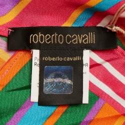 Roberto Cavalli Multicolor Striped Silk Wrap Top One Size