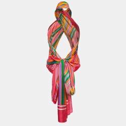 Roberto Cavalli Multicolor Striped Silk Wrap Top One Size