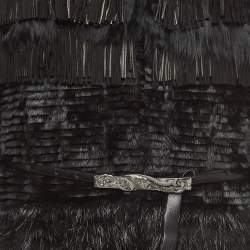 Pre Owned Roberto Cavalli Black Fur Fringed Belted Long Coat L