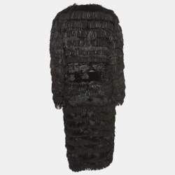 Pre Owned Roberto Cavalli Black Fur Fringed Belted Long Coat L