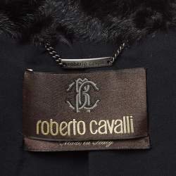Pre Owned Roberto Cavalli Black Fur Fringed Belted Long Coat L