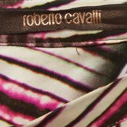 Pre Owned Roberto Cavalli Pink Printed Satin Silk Flared Maxi Skirt S