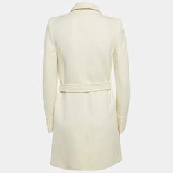 Pre Owned Roberto Cavalli Off White Wool Belted Mid-Length Coat S
