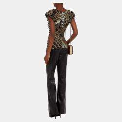 Pre Owned Roberto Cavalli Brown Animal Print Jersey Top M (IT 42)
