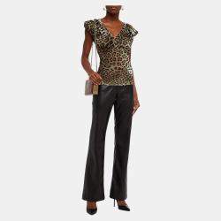 Pre Owned Roberto Cavalli Brown Animal Print Jersey Top M (IT 42)