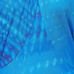 Pre Owned Roberto Cavalli Blue Printed Jersey Draped Sleeve Top S