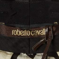 Pre Owned Roberto Cavalli Black/White Zebra Print Silk Pleated Shorts M