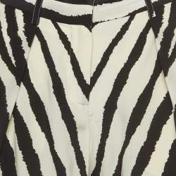 Pre Owned Roberto Cavalli Black/White Zebra Print Silk Pleated Shorts M