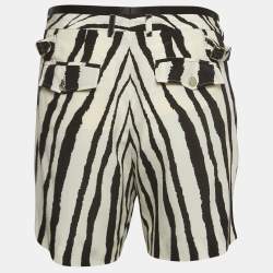 Pre Owned Roberto Cavalli Black/White Zebra Print Silk Pleated Shorts M