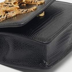 Pre Owned Roberto Cavalli Black Lizard Embossed Leather Small Roar Top Handle Bag