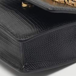 Pre Owned Roberto Cavalli Black Lizard Embossed Leather Small Roar Top Handle Bag