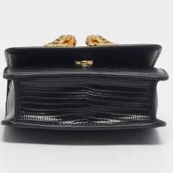 Pre Owned Roberto Cavalli Black Lizard Embossed Leather Small Roar Top Handle Bag