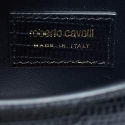 Pre Owned Roberto Cavalli Black Lizard Embossed Leather Small Roar Top Handle Bag