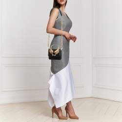 Pre Owned Roberto Cavalli Black Lizard Embossed Leather Small Roar Top Handle Bag