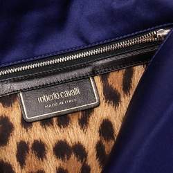 Pre Owned Roberto Cavalli Blue Satin Embellished Chain Clutch