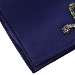 Pre Owned Roberto Cavalli Blue Satin Embellished Chain Clutch