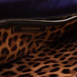Pre Owned Roberto Cavalli Blue Satin Embellished Chain Clutch