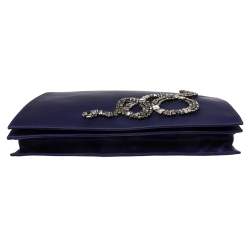 Pre Owned Roberto Cavalli Blue Satin Embellished Chain Clutch