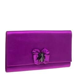 Pre Owned Roberto Cavalli Purple Satin Bee Embellished Clutch