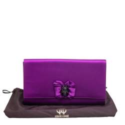 Pre Owned Roberto Cavalli Purple Satin Bee Embellished Clutch