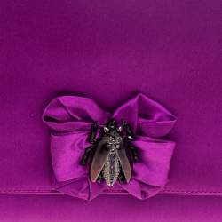 Pre Owned Roberto Cavalli Purple Satin Bee Embellished Clutch
