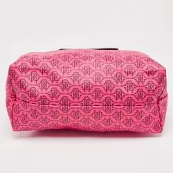 Pre Owned Roberto Cavalli Pink/Brown Monogram Nylon and Leather Front Pouch Tote