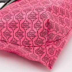 Pre Owned Roberto Cavalli Pink/Brown Monogram Nylon and Leather Front Pouch Tote