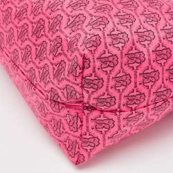 Pre Owned Roberto Cavalli Pink/Brown Monogram Nylon and Leather Front Pouch Tote