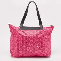 Pre Owned Roberto Cavalli Pink/Brown Monogram Nylon and Leather Front Pouch Tote