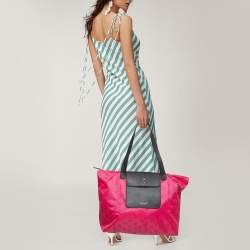 Pre Owned Roberto Cavalli Pink/Brown Monogram Nylon and Leather Front Pouch Tote