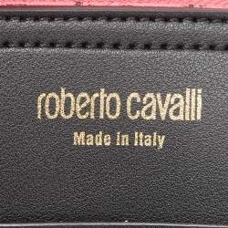 Pre Owned Roberto Cavalli Pink/Brown Monogram Nylon and Leather Front Pouch Tote