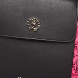 Pre Owned Roberto Cavalli Pink/Brown Monogram Nylon and Leather Front Pouch Tote