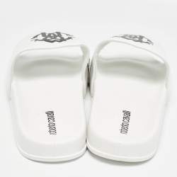 Pre Owned Roberto Cavalli White Rubber Flat Slides Size 42