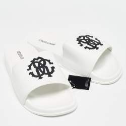 Pre Owned Roberto Cavalli White Rubber Flat Slides Size 42