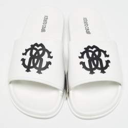Pre Owned Roberto Cavalli White Rubber Flat Slides Size 42