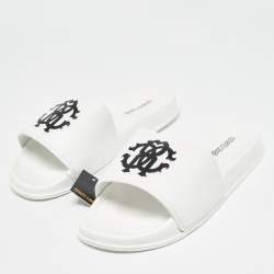 Pre Owned Roberto Cavalli White Rubber Flat Slides Size 42