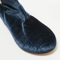 Roberto Cavalli Navy Blue Embossed Croc Velvet Ankle Boots Size 36