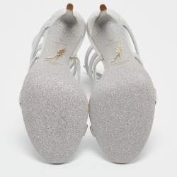 Rene Caovilla Grey Patent Leather Cleo Ankle Strap Sandals Size 38