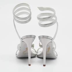 Rene Caovilla Grey Patent Leather Cleo Ankle Strap Sandals Size 38