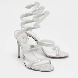 Rene Caovilla Grey Patent Leather Cleo Ankle Strap Sandals Size 38