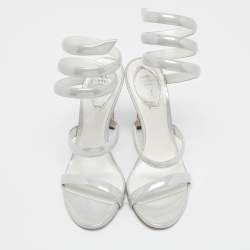 Rene Caovilla Grey Patent Leather Cleo Ankle Strap Sandals Size 38