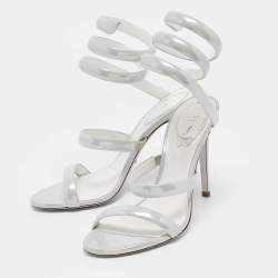 Rene Caovilla Grey Patent Leather Cleo Ankle Strap Sandals Size 38