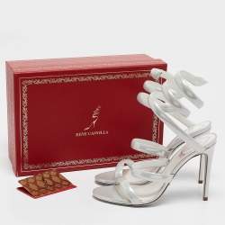 Rene Caovilla Grey Patent Leather Cleo Ankle Strap Sandals Size 38