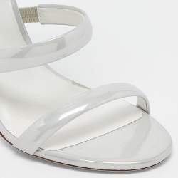 Rene Caovilla Grey Patent Leather Cleo Ankle Strap Sandals Size 38