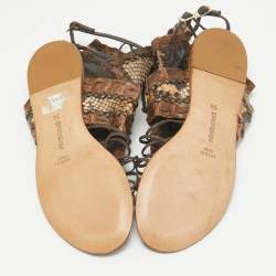 Roberto Cavalli Brown Crocodile and Python Leather Lace Up  Sandals Size 36