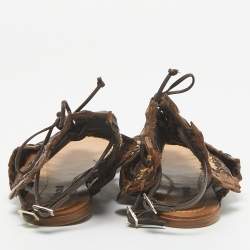 Roberto Cavalli Brown Crocodile and Python Leather Lace Up  Sandals Size 36