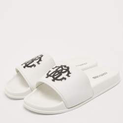 Roberto Cavalli White Rubber RC Logo Slide Flats Size 42