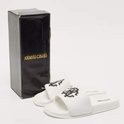 Roberto Cavalli White Rubber RC Logo Slide Flats Size 42