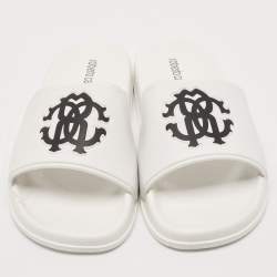 Roberto Cavalli White Rubber RC Logo Slide Flats Size 42